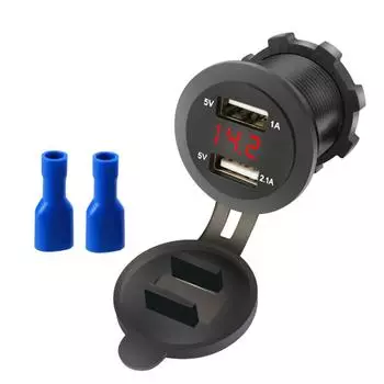 Двойной USB 3.1A разъем для зарядки 12 В 24 В автомобильное зарядное устройство для смартфона, морское автомобильное зарядное устройство с дисплеем, светодиодным вольтметром, штепсельной вилкой зелёный