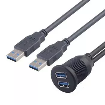 Двойной USB 3 удлинительный кабель для крепления на панели приборной панели для автомобиля, лодки, мотоцикла 1M чёрный