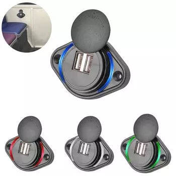 Двойной USB 5V 3.1A автомобильный зарядный адаптер круглой формы водонепроницаемый разъем адаптер питания переключатель для зарядки мотоцикла автофургона круизного судна синий