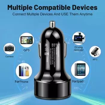 Двойной USB-адаптер для автомобильного зарядного устройства, цифровой дисплей, Plug and Play чёрный/серебряный
