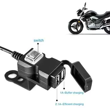 Двойной USB-порт, 12 В, водонепроницаемое зарядное устройство для руля мотоцикла, 5 В, 1A/2,1A, адаптер питания, розетка для мобильного телефона чёрный