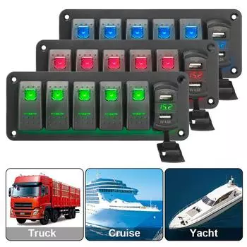 Двойной USB-порт 4.2A, комбинированная розетка, цифровой дисплей напряжения, 5-клавишная панель переключателей, автомобильный переключатель Red