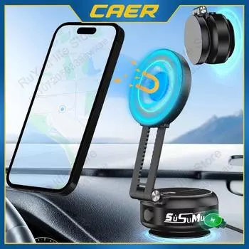 Двойной вакуумный держатель для телефона в машину, выдвижной кронштейн на 360°, электрическая вакуумная магнитная подставка для мобильного телефона для iPhone, Samsung, Xiaomi чёрный