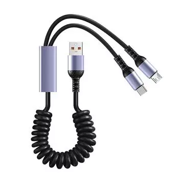 Двойной выдвижной пружинный кабель для зарядки Micro USB и Type C Кабель для устройств Micro USB и Type C Быстрая зарядка 66 Вт USB