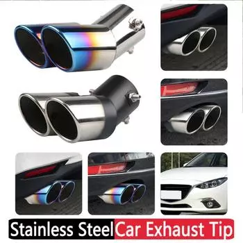 Двойной выпускной патрубок для выхлопной трубы автомобиля из нержавеющей стали, наклонный завальцованный край, универсальный черный серебристый автомобильный глушитель