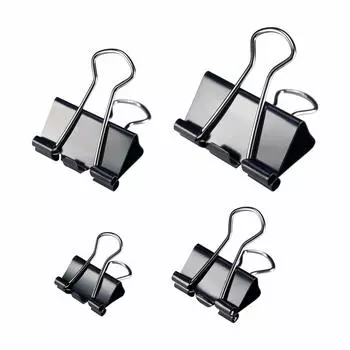 Двойной зажим 4 размера 15 мм 19 мм 25 мм 32 мм металл черный 60 шт. чёрный