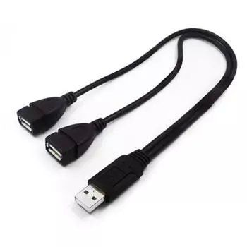 Двойной женский USB2.0 A-Male To 2 A-Female Адаптер питания Y-кабель Y-сплиттер Кабели передачи данных USB-удлинитель чёрный
