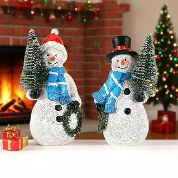 Двойные 4,8-дюймовые смоляные фигурки снеговиков с гирляндой из рождественской елки, рождественское украшение, комнатные декоративные украшения-снеговики One Size