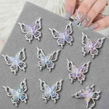 Двойные бабочки для дизайна ногтей 3D сплава Aurora Ice Butterfly украшения для ногтей Стразы Diy ювелирные аксессуары A2