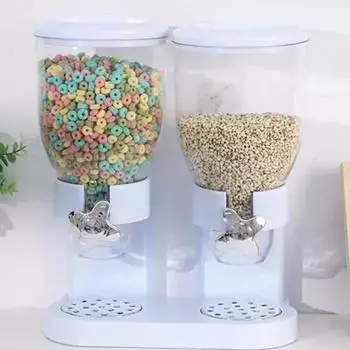 Двойные банки для хлопьев Кухонная машина Диспенсер Барабан для хранения продуктов Овсянка Вращающаяся кнопка Экстракция Кухонные банки для хлопьев белый