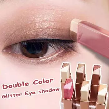 Двойные цветные блестящие тени для век, матовые тени для век, водостойкая двухцветная мерцающая косметика, инструмент для макияжа 1# Peach Blossom Makeup