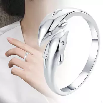 Двойные кольца с дельфинами Love, ювелирные аксессуары, кольцо с изображением животных, романтическое открытое заявление для золотой