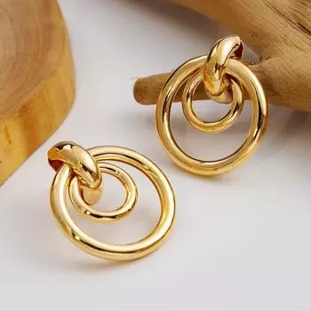 Двойные круглые металлические витые серьги женские, эффектные, полые, золотого цвета, геометрические, панк-серьги-капли
