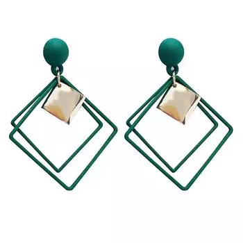 Двойные квадратные серьги-гвоздики, висячие геометрические полые серьги, ювелирные изделия, красивые подарки зелёный