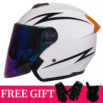 Двойные линзы 3/4 шлем противотуманный мужской и женский четырехсезонный полушлем One size [suitable for head circumference 55-61CM]