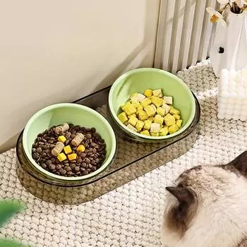 Двойные миски для кормления и поения кошек с наклонным горлом для защиты шеи Миска для риса для котят, предотвращающая опрокидывание Миска для кормления собак 29.5*15.3*6.5 cm