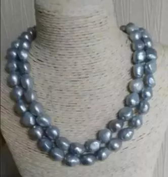 Двойные нити натурального барочного серебристо-серого жемчуга 12 мм 18-19 дюймов