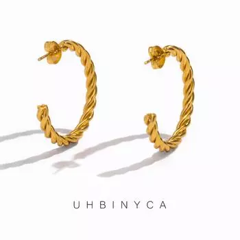 Двойные скрученные круглые серьги для женщин, женские серьги из нержавеющей стали, подарки серебряный
