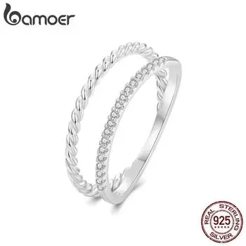 Двойные составные кольца BAMOER из стерлингового серебра 925 пробы с кубическим цирконием | Женский браслет Eternity из белого золота 6 серебряный