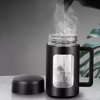 Двойные стеклянные стаканы для воды с ручкой, переносная герметичная кружка с защитой от ожогов, стеклянная чашка для чая с защитой от падения 430ml