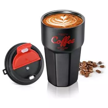 Двойные стенки из нержавеющей стали кружки для кофе с крышкой портативная противопадающая питьевая вода чашка для офиса в помещении 420ml чёрный