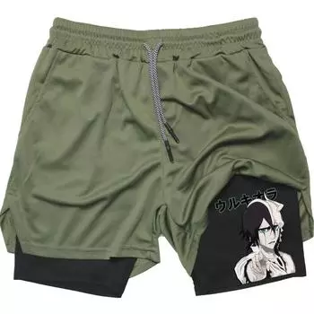 Двойные тренировочные шорты Anime Baki 2-в-1 Gym Performance Short Мужские спортивные компрессионные шорты для растяжки тренировок фитнеса бега L