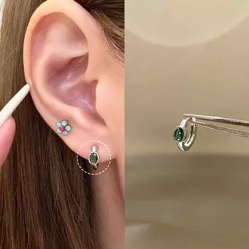 Двойные ушные отверстия! Магазин Ringring Титановая сталь Красивые серьги-пусеты Серьги-цветы Женские серьги Кольца для ушей Серьги Края Ушной хрящ Пусеты