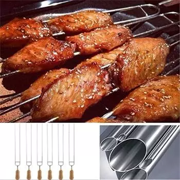 Двойные зубчатые шампуры для гриля, шампуры из нержавеющей стали для шашлыков, 15,3-дюймовые шампуры для барбекю с деревянной ручкой One Size