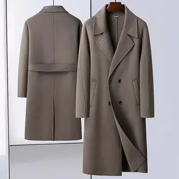 Двубортное шерстяное пальто, длинное выше колена, двубортное шерстяное пальто с открытыми плечами, мужское шерстяное пальто в корейском стиле M