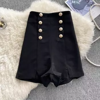 Двубортные облегающие шорты, лето 2022, новый стиль, темперамент, высокая талия, однотонные облегающие модные универсальные брюки для женщин