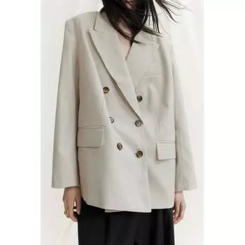 Двубортный пиджак HM Oversized Бежевый