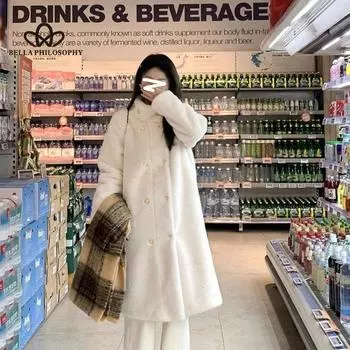 Двубортный стиль воротник-стойка искусственный мех норки однобортный женский меховой пальто осень и зима новый искусственный мех высокого качества пальто S белый