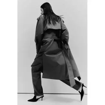 Двубортный тренч HM Темно-серо-коричневый