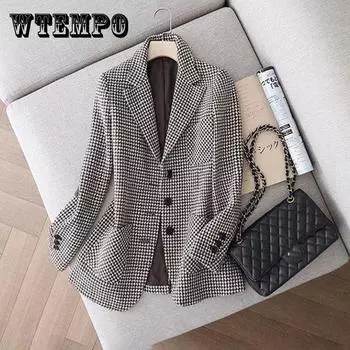 Двубортный женский пиджак из теплой шерстяной ткани, повседневное пальто средней длины, тонкое офисное женское пальто на весну и осень XL