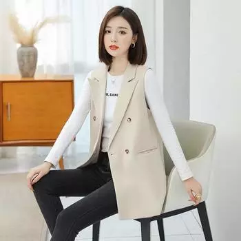 Двубортный жилет, пиджак, женский весенне-осенний новый свободный темпераментный черный тонкий костюм, жилеты M чёрный