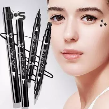 Двуглавая подводка для глаз Очаровательная звезда Сердце Цветочный штамп Черная жидкая подводка для глаз Ручка для макияжа глаз A
