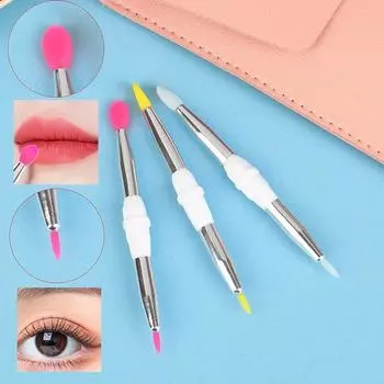 Двуглавая силиконовая кисть с крышкой Кисть для губ и кисть для деталей Бальзам для губ Губная помада Аппликатор для блеска для губ Подводка для глаз Кисть для бровей жёлтый