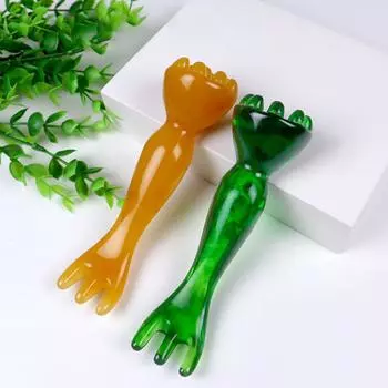 Двуглавый смоляный массажер для головы с пчелиным воском, расческа с тремя когтями, палочка Гуа Ша для кожи головы, тела, шеи, ног, меридианный массаж, антистатический зелёный