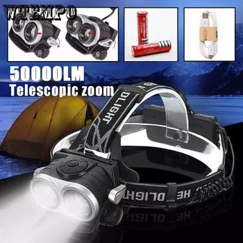 Двухъядерный T6 мощный налобный фонарь с USB-зарядкой 2xT6 мощный телескопический налобный фонарь с зумом Headlamp+USB
