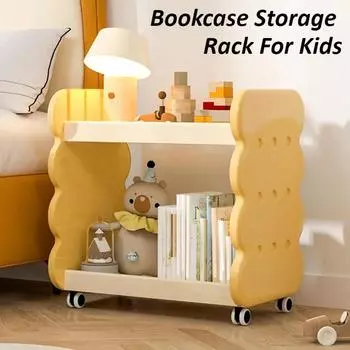 Двухъярусная книжная полка с колесами, книжный шкаф для хранения сыра, печенья, для детской комнаты, спальни, супер-несущая высота, регулируемая жёлтый