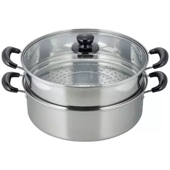 Двухъярусная пароварка Wahei Freiz Vense 30 см со стеклянной крышкой, совместимая с IH, нержавеющая сталь, серебристая, VR-8183