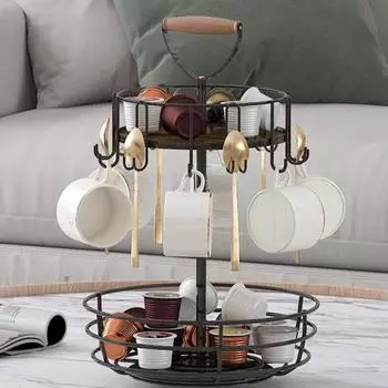 Двухъярусная стойка для хранения, держатель для кофейных чашек, вращающаяся конструкция, большая вместимость, кухня B