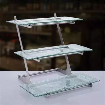 Двухъярусная стойка для суши, фруктов и выпечки, стойка для десертов, поднос для димсамов, поднос для фруктов из нержавеющей стали, наклонная стеклянная витрина из трех слоев