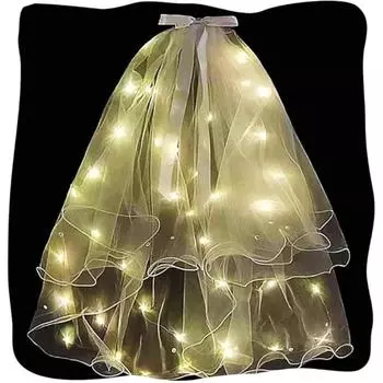 Двухъярусная светодиодная фата с карандашным краем, белая/многоцветная, с заколкой для волос, светящаяся, для вечеринок и клуба, для женщин разноцветный