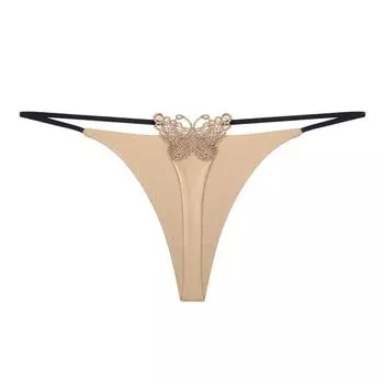 Двухъярусные сексуальные стринги с вышивкой в виде бабочки, с низкой талией, сексуальные женские трусики-бикини из хлопка, футболки M чёрный