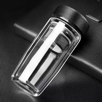 Двухъярусные стеклянные стаканы, переносные стеклянные стаканы для чая, молока, кофе, напитков с крышкой, термоизоляционные, противоожоговые стаканы для питьевой воды 300-400ml