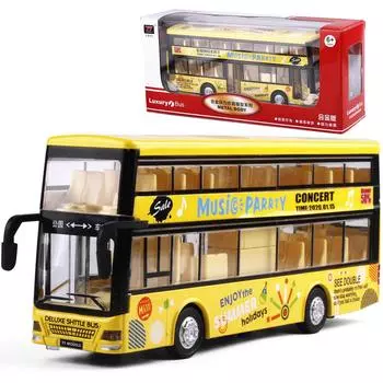 Двухэтажный автобус Модель автомобиля из сплава может открыть дверь, чтобы включить звук и свет детская игрушечная машина B299