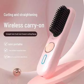 «Двухцелевая расческа для выпрямления волос с отрицательными ионами — электрическая зажим для защиты от ожогов для прямых и вьющихся волос» Fantasy Pink