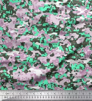 Двухцветная атласная ткань Soimoi Japan Crepe с белой тканью с камуфляжным принтом по метрам 42 дюйма 42 Inch Wide - Poly Crepe зелёный