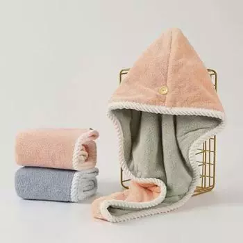 Двухцветная быстросохнущая шапочка-полотенце для волос из кораллового флиса — женская, супервпитывающая, плотная и двухслойная. Pink + Green (One Piece)